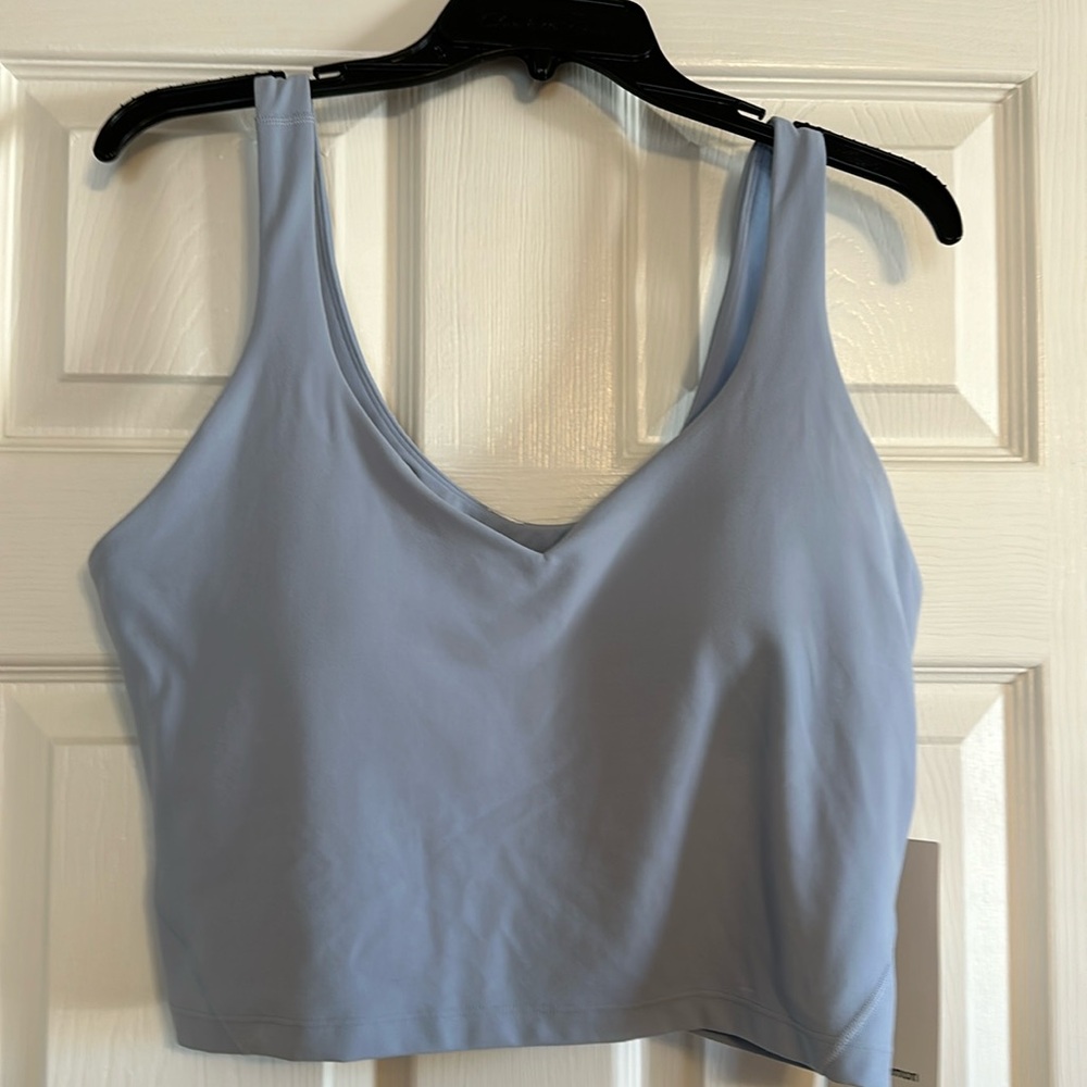 NWT, size 14, light blue Lululemon Align Tank and black bag